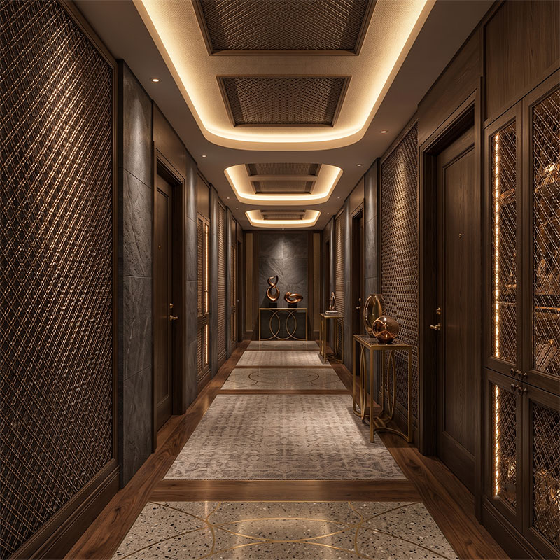 Arquimesh QKCWM decorative metal mesh panel used as a stylish interior partition in modern architectural design