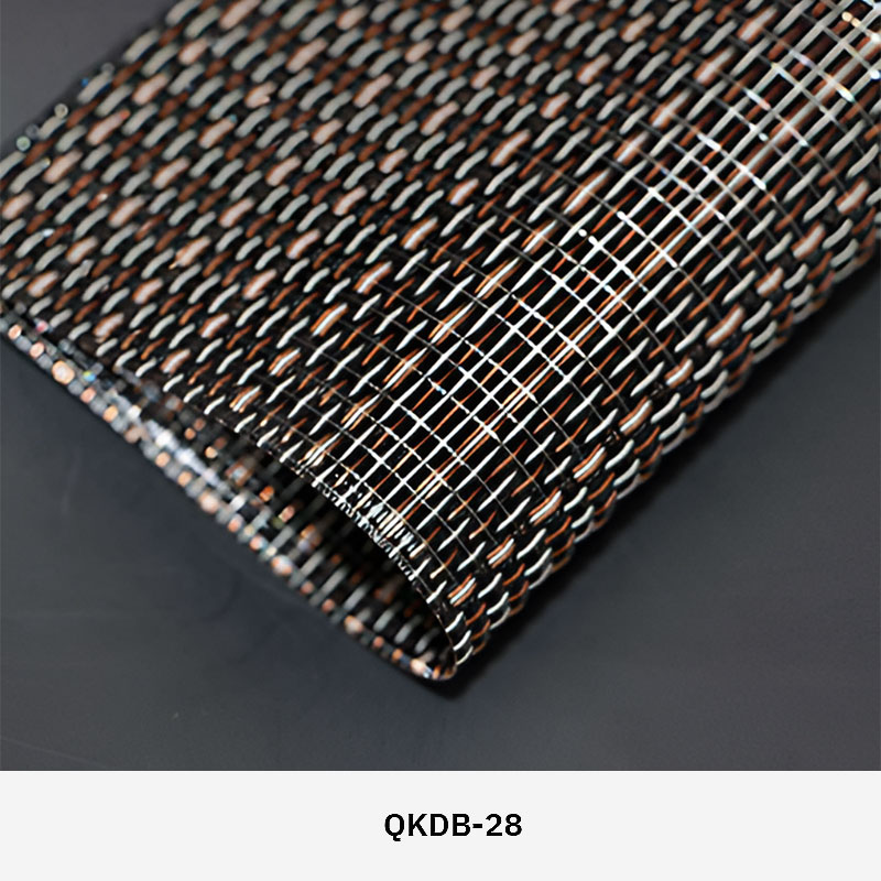 FibraMetis QKDB interior metal drapery used as a decorative wall panel, featuring woven wire fabric in custom colors and patterns