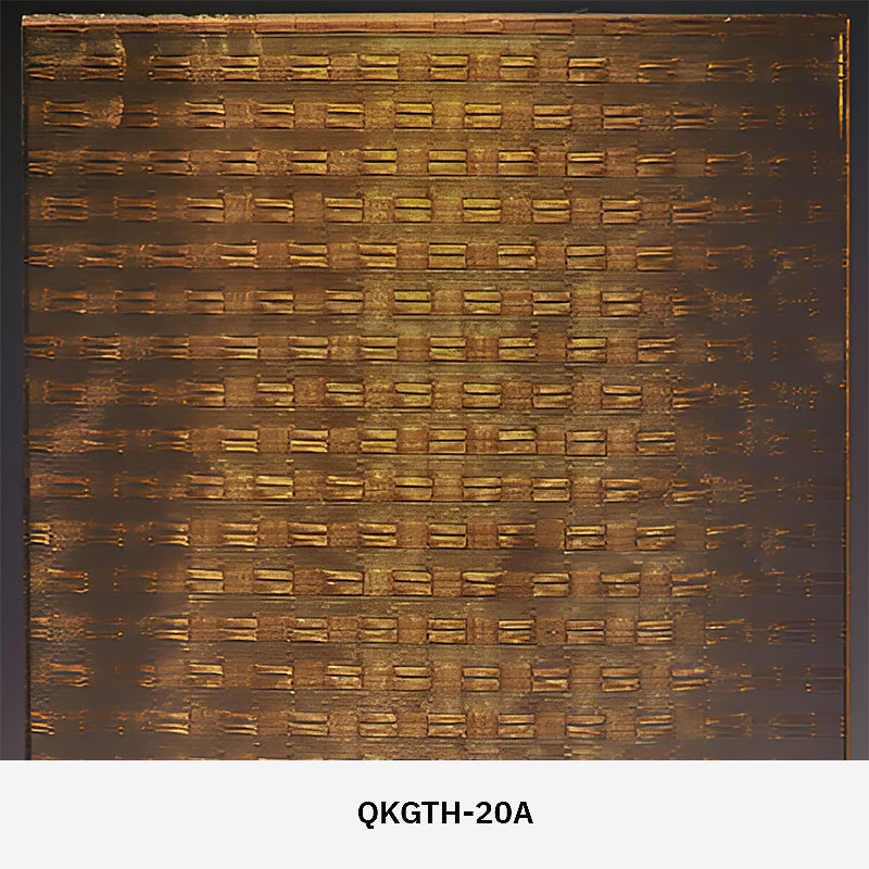 GlasMetis QKGTH laminated wire mesh glass with metallic mesh layer, shown in custom finish for modern architectural use