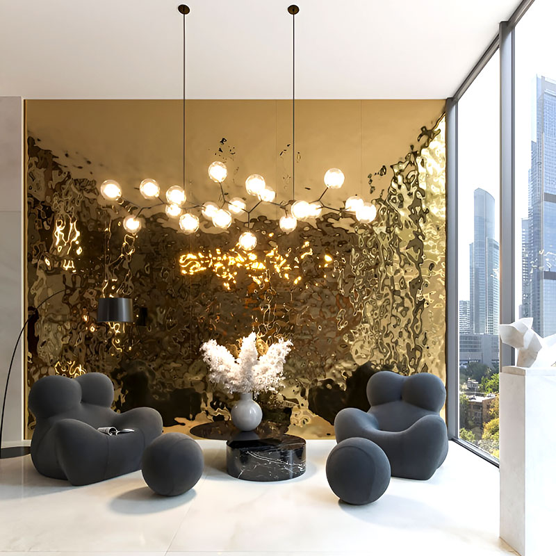 Water ripple stainless steel sheet with mirror finish for interior decor