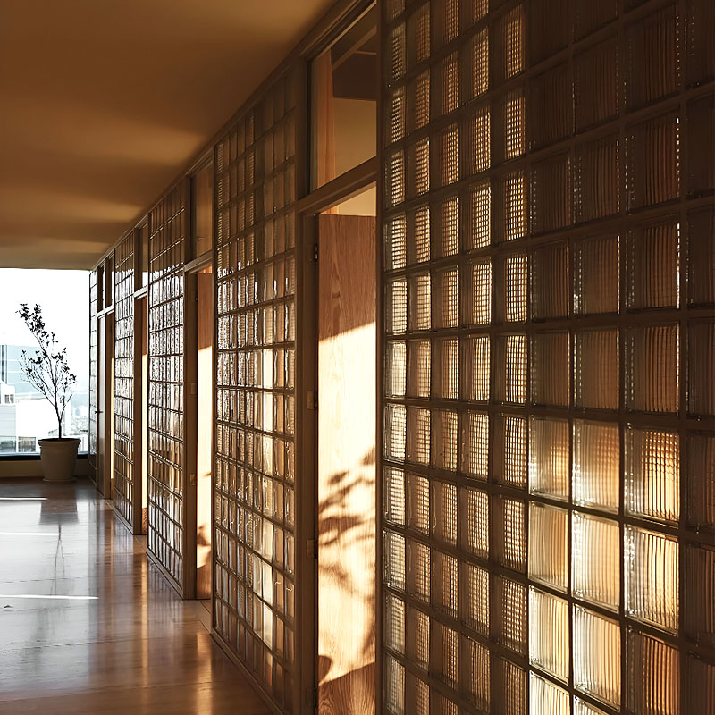Clarus JH0CS clear glass block series with multiple textured patterns for decorative walls, partitions, and architectural features in residential or commercial spaces.