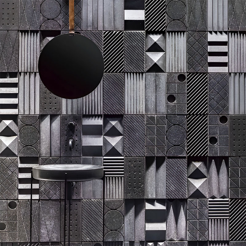 Geometric interior wall tile with sculptural texture in UHPC, ideal for modern feature walls in residential and commercial spaces.