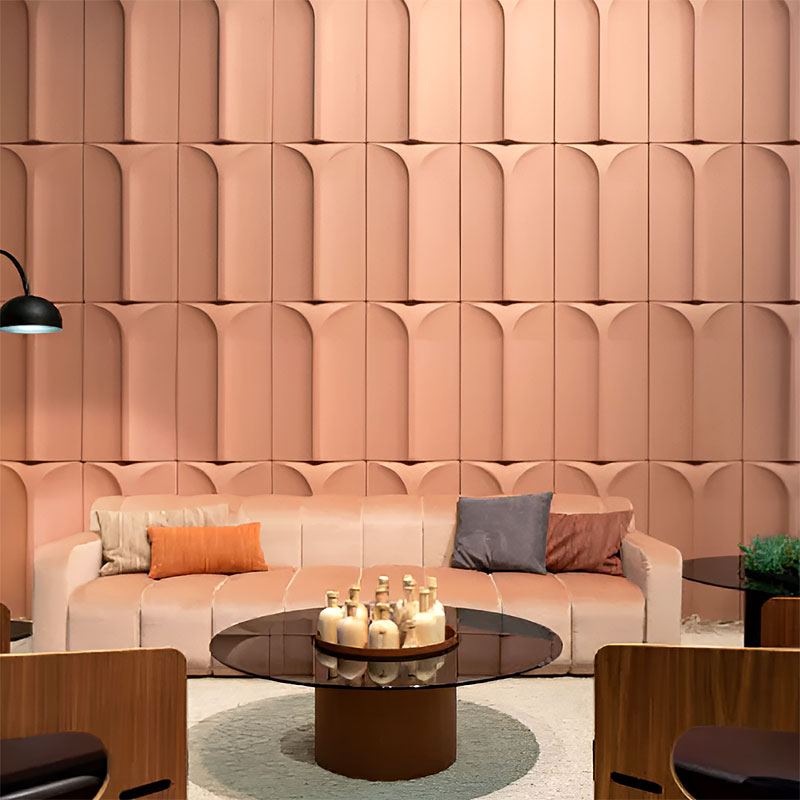 Textured 3D wall cladding tile with curved sculptural design in subtle tones, ideal for modern residential and commercial interiors.