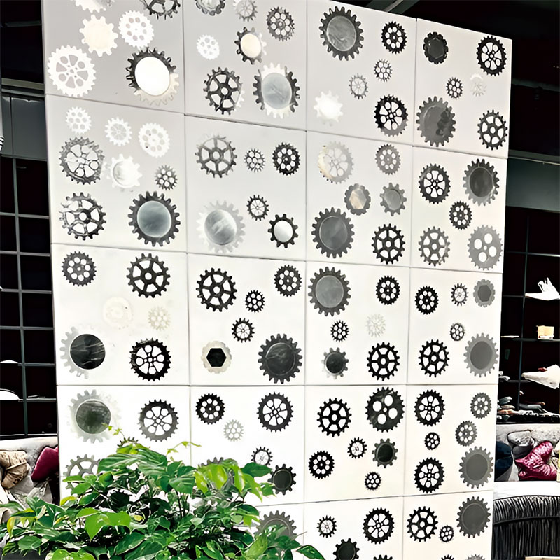 Formavox 65GE sculpted 3D concrete wall tile with geometric design, shown in matte and metallic finish for modern interiors