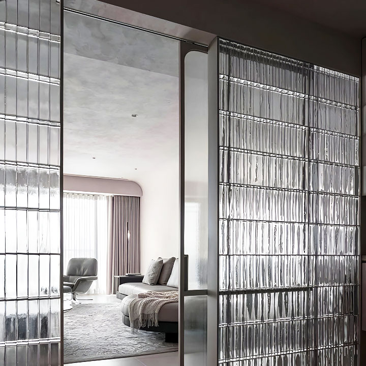 Venetian glass brick in polished, natural, or frosted finish for decorative interior walls and partition