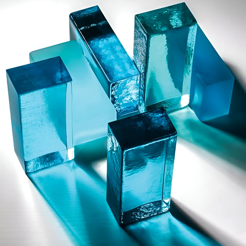 Venetian glass brick in polished, natural, or frosted finish for decorative interior walls and partition