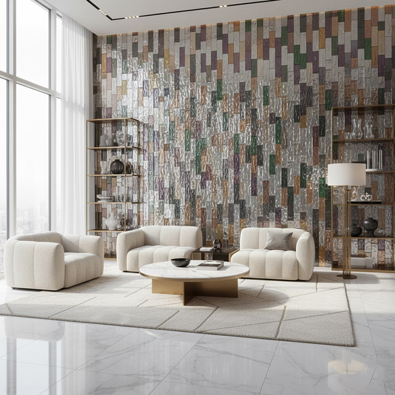 ORNVITRUM YZ0COTR colored textured glass panels for modern interior partitions and wall designs.