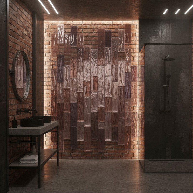 ORNVITRUM YZ0COTR colored textured glass panels for modern interior partitions and wall designs.