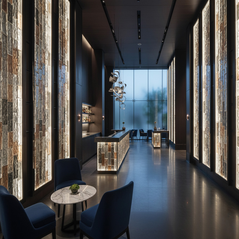 ORNVITRUM YZ0COTR colored textured glass panels for modern interior partitions and wall designs.