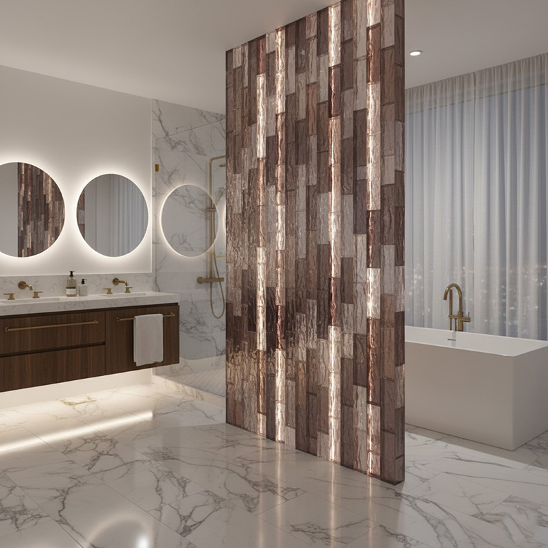 ORNVITRUM YZ0COTR colored textured glass panels for modern interior partitions and wall designs.