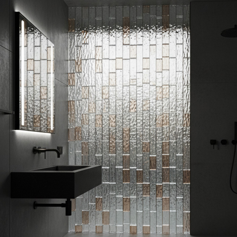 ORNVITRUM YZ0COTR colored textured glass panels for modern interior partitions and wall designs.