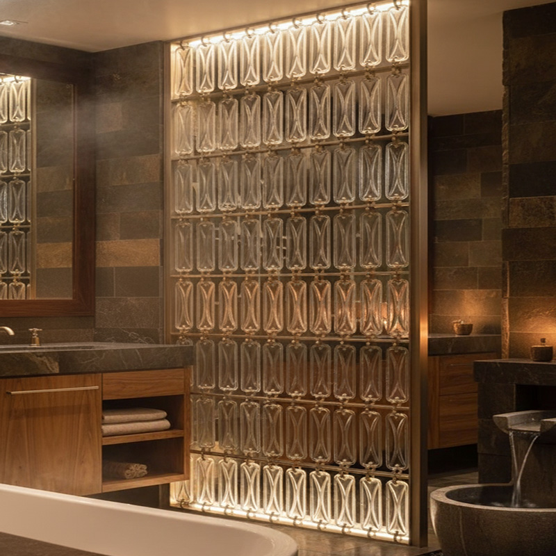 ORNVITRUM YZ0CSR Clear Slim Glass Bricks — transparent, lightweight crystal glass bricks for modern interior wall design and light-filled partitions.