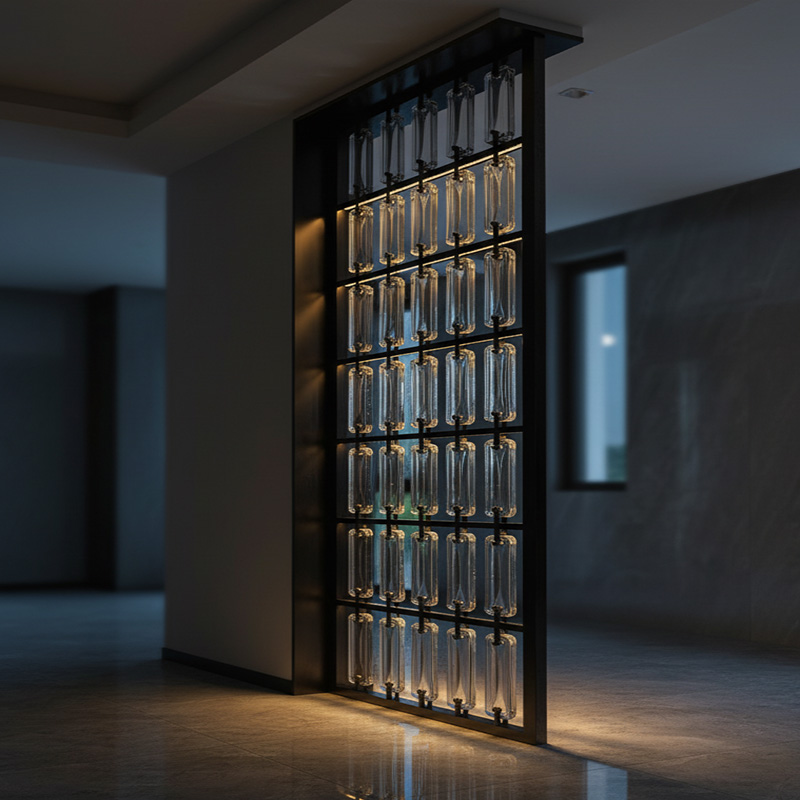ORNVITRUM YZ0CSR Clear Slim Glass Bricks — transparent, lightweight crystal glass bricks for modern interior wall design and light-filled partitions.
