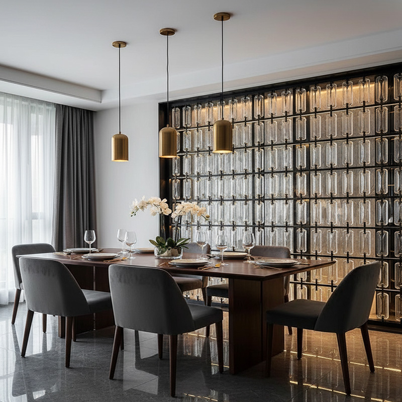 ORNVITRUM YZ0CSR Clear Slim Glass Bricks — transparent, lightweight crystal glass bricks for modern interior wall design and light-filled partitions.