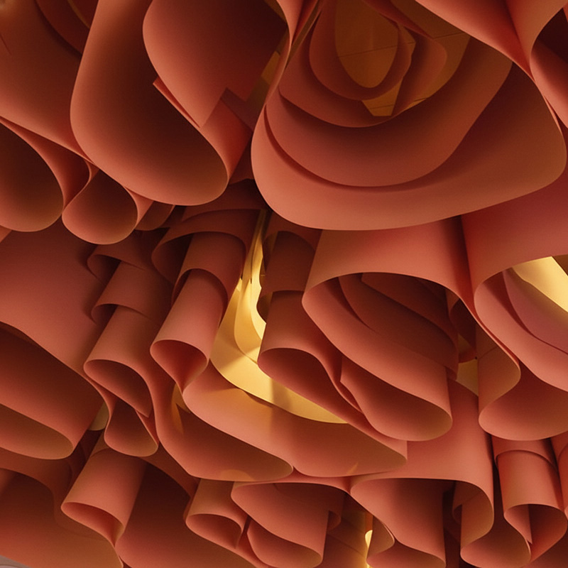 Colorful modern paper ceiling design by TEXTURA CMPC featuring eco-friendly DuPont paper and vibrant ceiling textures.