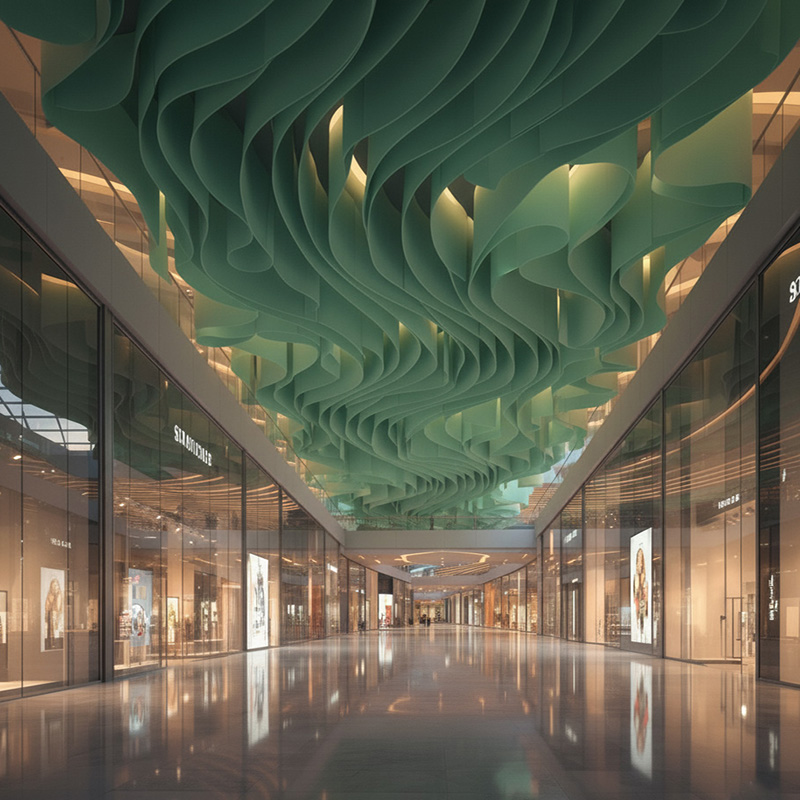 Colorful modern paper ceiling design by TEXTURA CMPC featuring eco-friendly DuPont paper and vibrant ceiling textures.