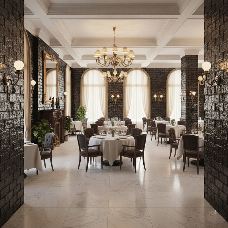 VITRALIS-DCGB decorative colored glass block with amber ice pattern, used for interior partitions and wall designs.