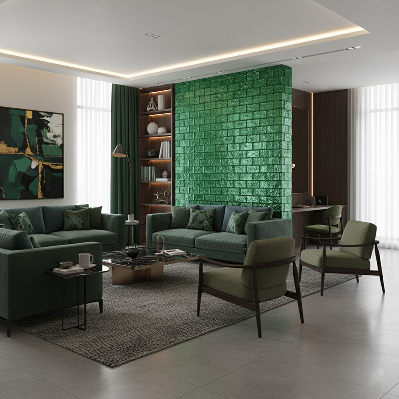 VITRALIS-DCGB decorative colored glass block with amber ice pattern, used for interior partitions and wall designs.