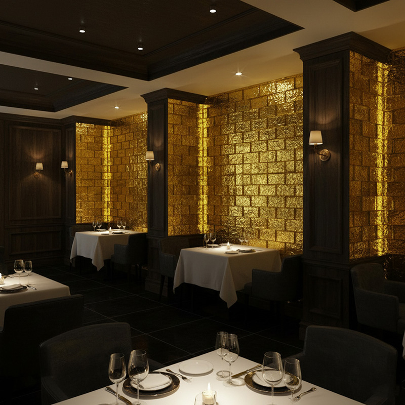 VITRALIS-DCGB decorative colored glass block with amber ice pattern, used for interior partitions and wall designs.