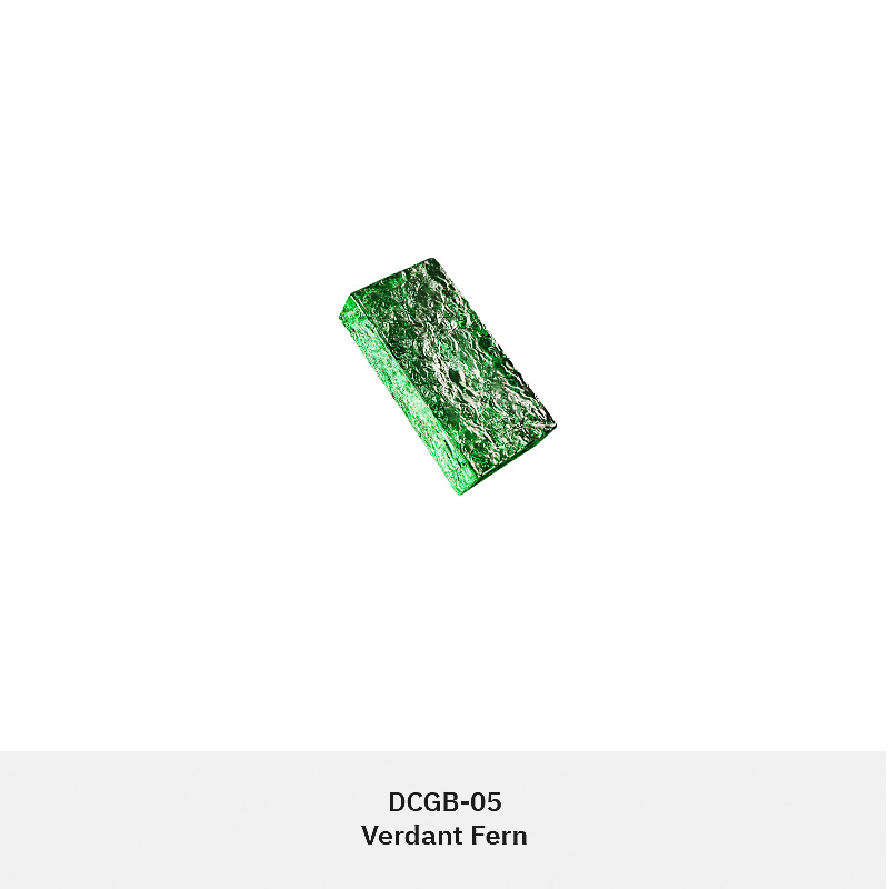 VITRALIS-DCGB decorative colored glass block with amber ice pattern, used for interior partitions and wall designs.