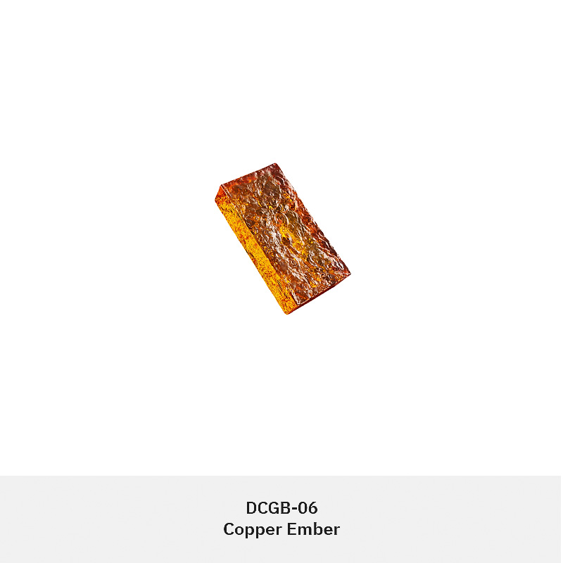 VITRALIS-DCGB decorative colored glass block with amber ice pattern, used for interior partitions and wall designs.