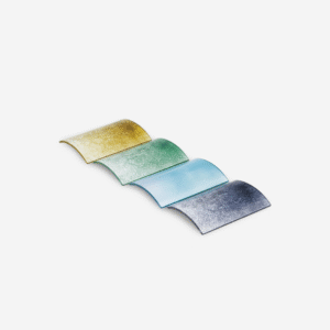 Curved textured glass block with ripple surface used in modern interior partition wall design — ORNVITRUM YZ0CTGB by CraftaForms.
