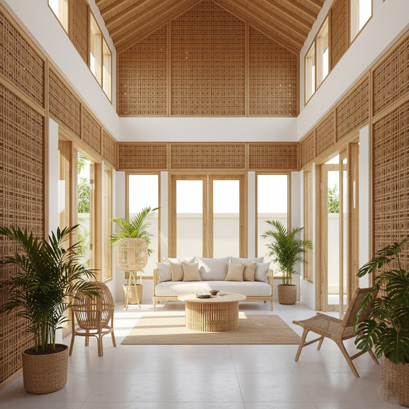 Square Synthetic Rattan Panel used for outdoor wall cladding and partitions