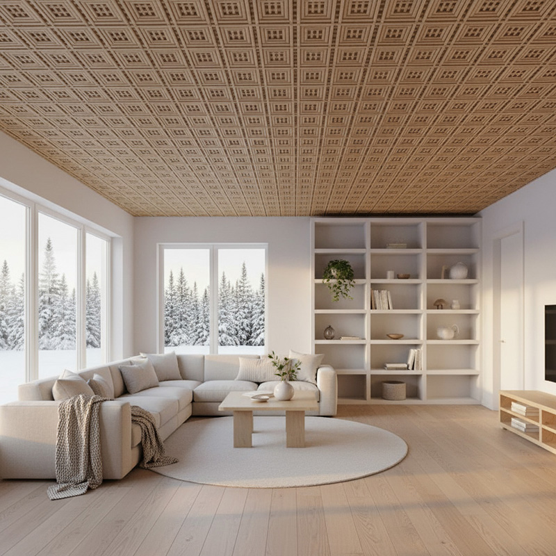 Handmade rectangular synthetic rattan panel with 3D vertical weave and aluminium frame in warm red pin color.