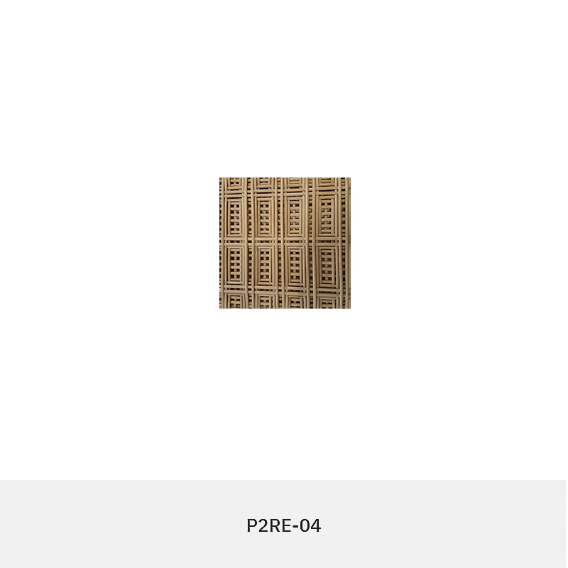 Handmade rectangular synthetic rattan panel with 3D vertical weave and aluminium frame in warm red pin color.