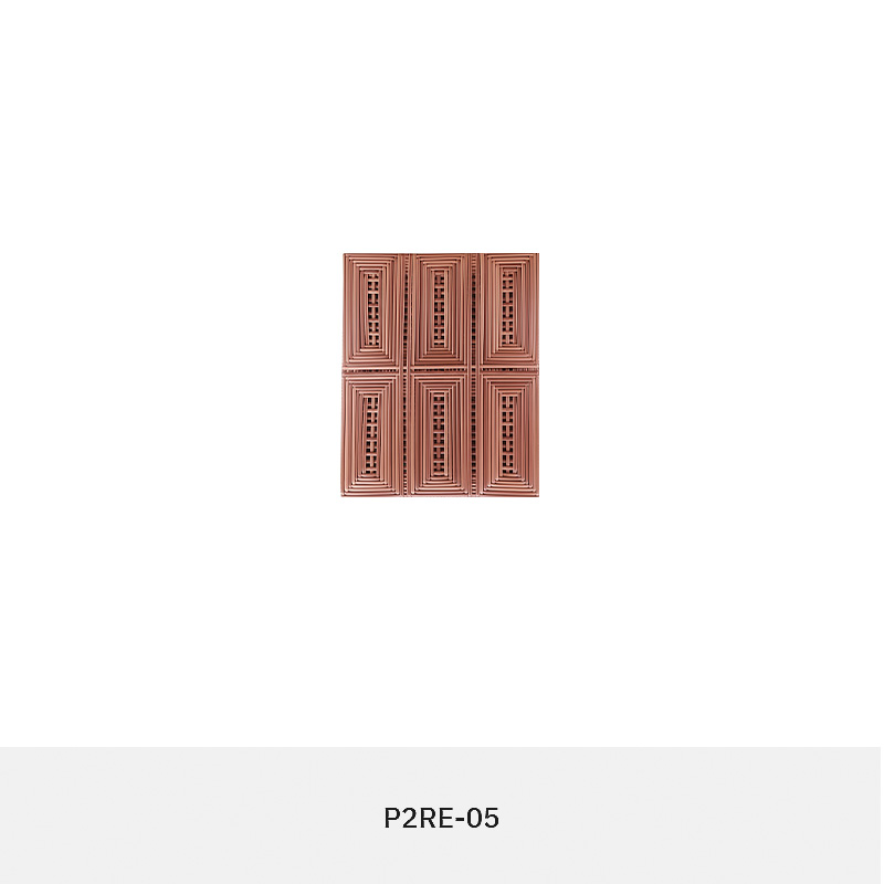 Handmade rectangular synthetic rattan panel with 3D vertical weave and aluminium frame in warm red pin color.