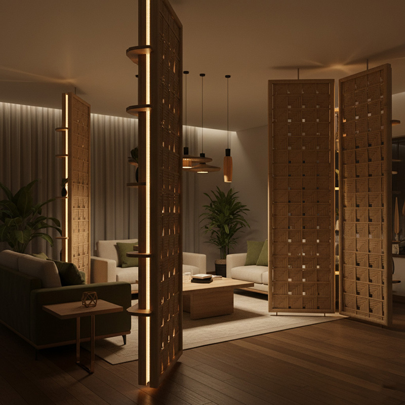 Handcrafted corner-weave synthetic rattan panel with PE rattan and powder-coated aluminum frame for interior and exterior design