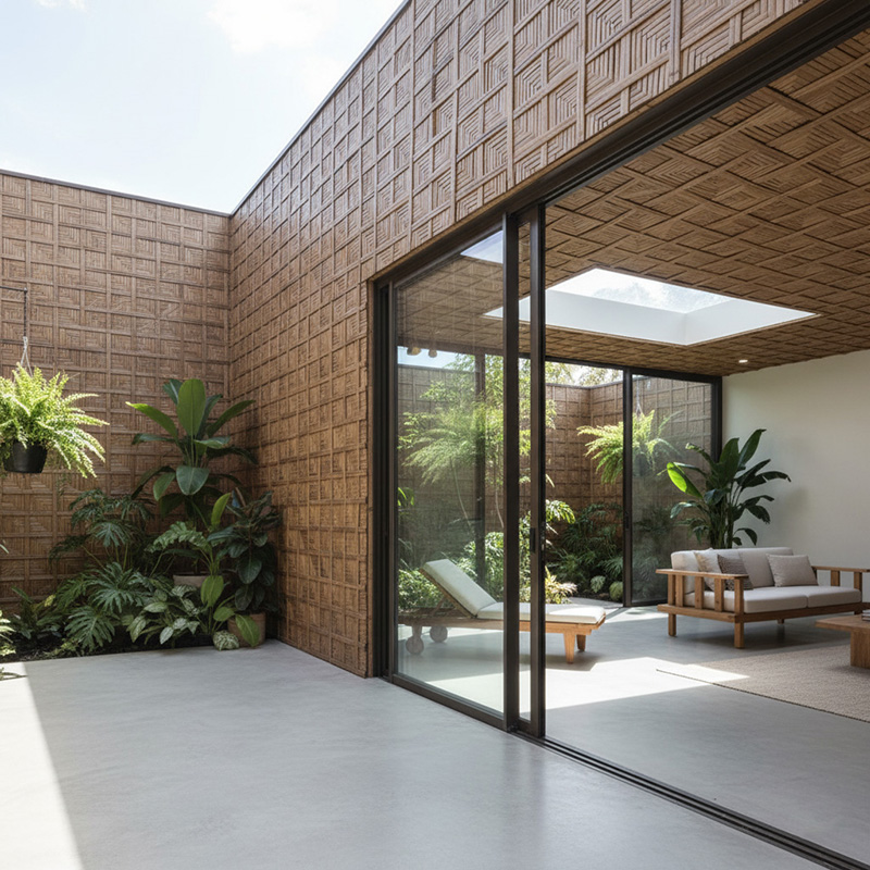 Handcrafted corner-weave synthetic rattan panel with PE rattan and powder-coated aluminum frame for interior and exterior design