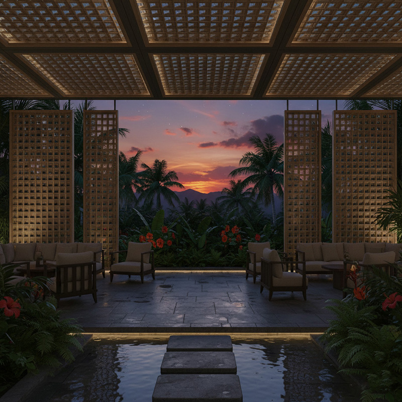 Handcrafted corner-weave synthetic rattan panel with PE rattan and powder-coated aluminum frame for interior and exterior design