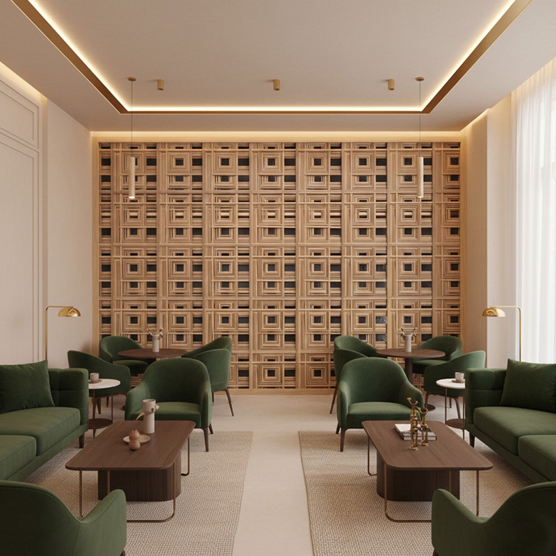 Modern 3D synthetic rattan panel with woven geometric pattern for architectural and interior use