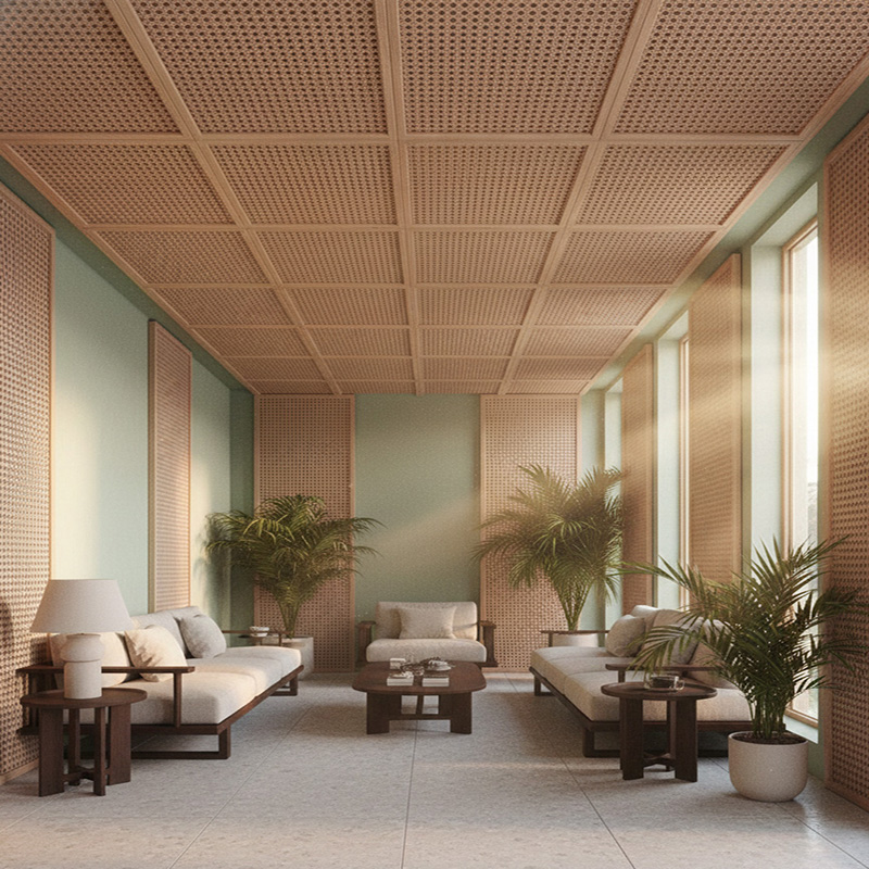 Synthetic rattan cane panel with hexagon weave pattern, smooth handcrafted finish, and multiple opening sizes for walls, cabinets, and door panels.