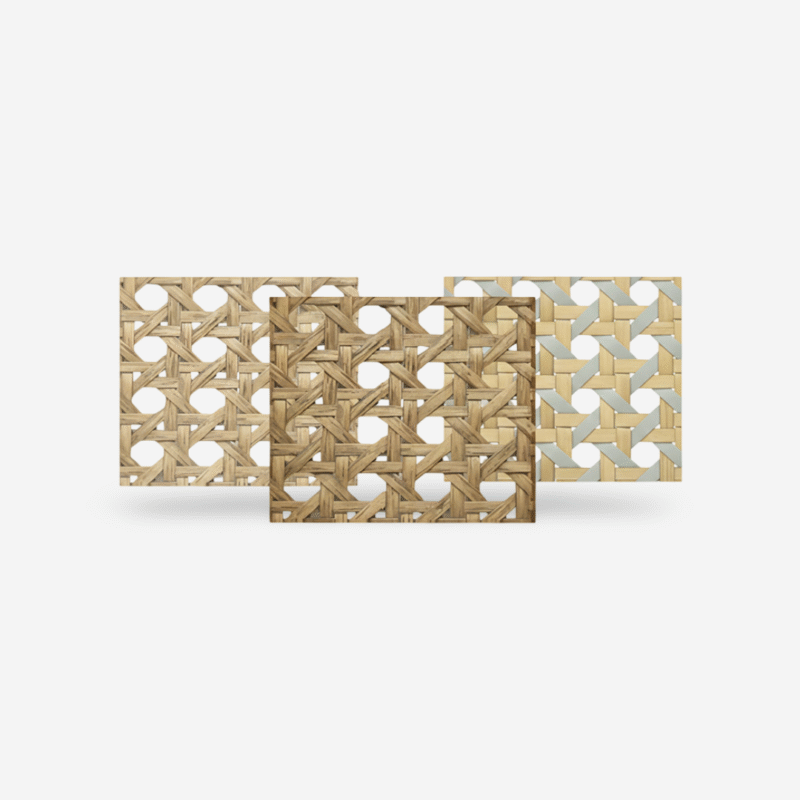 Synthetic rattan cane panel with hexagon weave pattern, smooth handcrafted finish, and multiple opening sizes for walls, cabinets, and door panels.