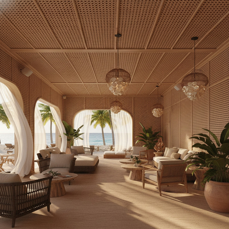 Synthetic rattan cane panel with hexagon weave pattern, smooth handcrafted finish, and multiple opening sizes for walls, cabinets, and door panels.