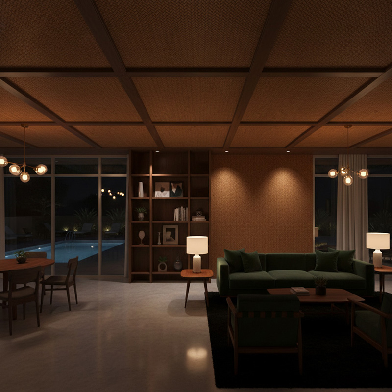 RATTANA-P6ZZH synthetic rattan zig zag panel with modern HDPE woven texture for walls, ceilings, and partitions