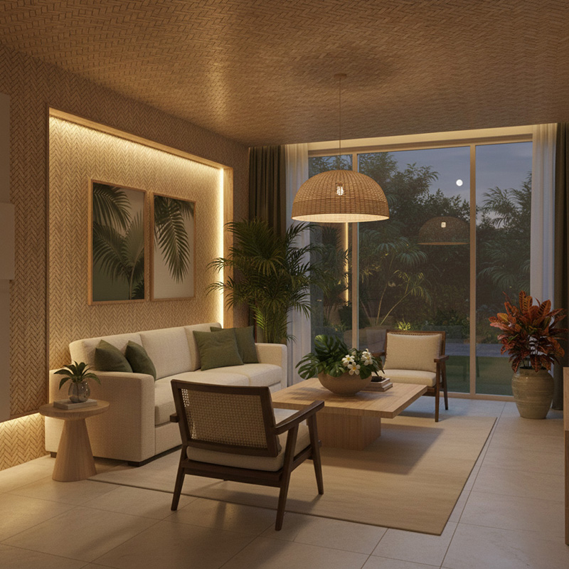 RATTANA-P6ZZH synthetic rattan zig zag panel with modern HDPE woven texture for walls, ceilings, and partitions