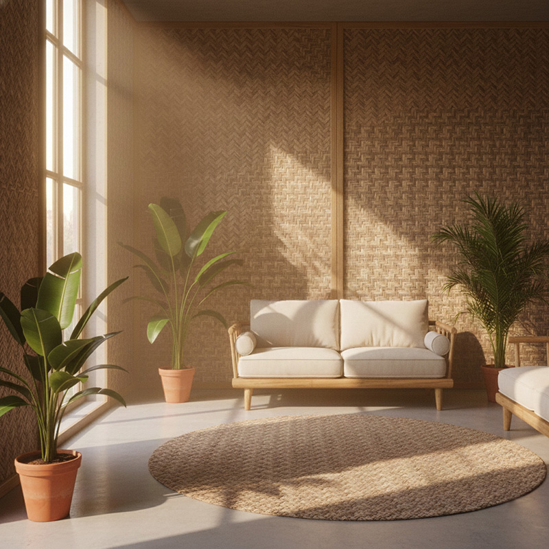 RATTANA-P6ZZH synthetic rattan zig zag panel with modern HDPE woven texture for walls, ceilings, and partitions