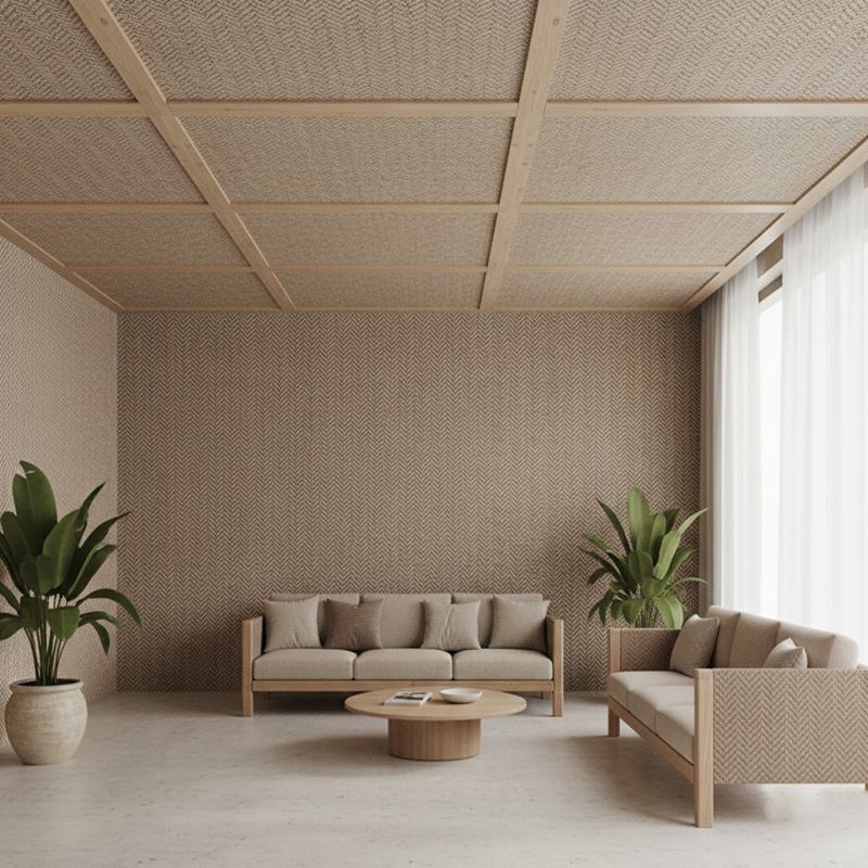 RATTANA-P6ZZH synthetic rattan zig zag panel with modern HDPE woven texture for walls, ceilings, and partitions