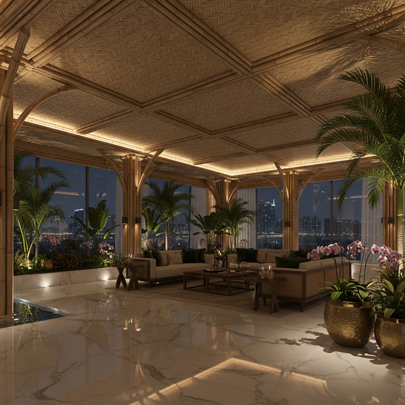 RATTANA-P6ZZH synthetic rattan zig zag panel with modern HDPE woven texture for walls, ceilings, and partitions