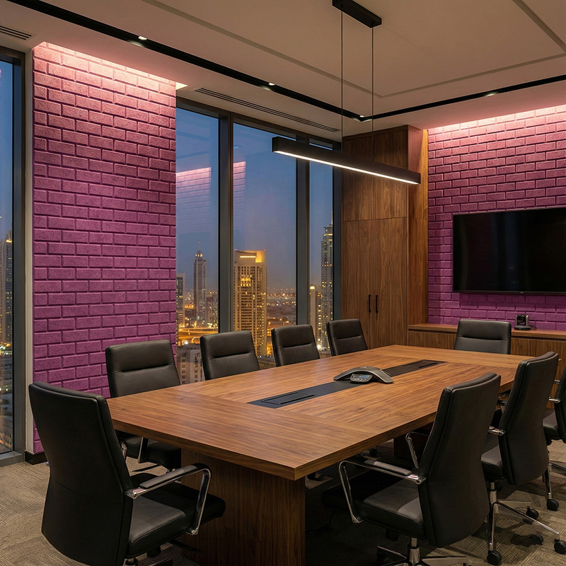 Brick pattern grooved acoustic wall panel made from polyester fiber for sound absorption and decorative interior walls.