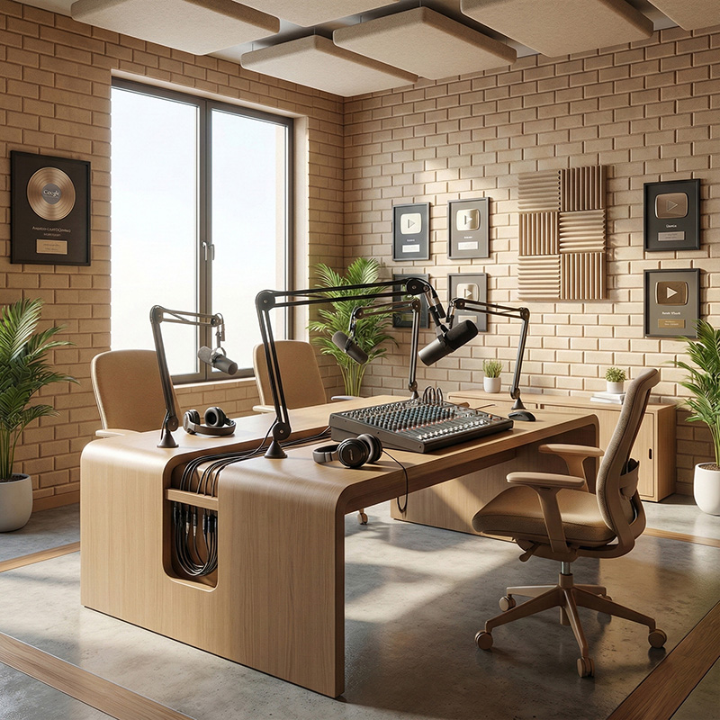 Brick pattern grooved acoustic wall panel made from polyester fiber for sound absorption and decorative interior walls.