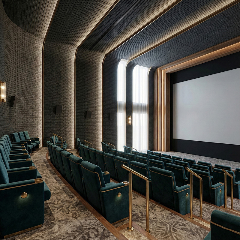 Brick pattern grooved acoustic wall panel made from polyester fiber for sound absorption and decorative interior walls.