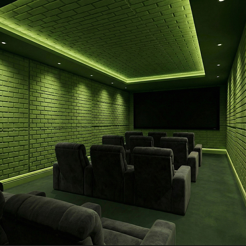 Brick pattern grooved acoustic wall panel made from polyester fiber for sound absorption and decorative interior walls.
