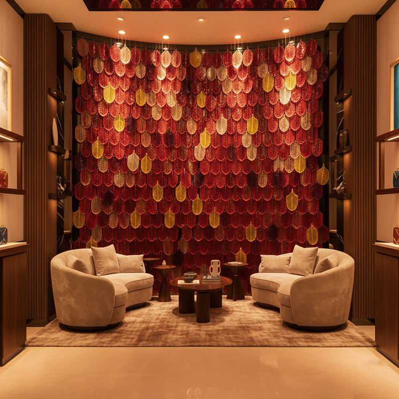 Glossy multicolored decorative glass leaf tiles for modern wall décor and feature wall applications