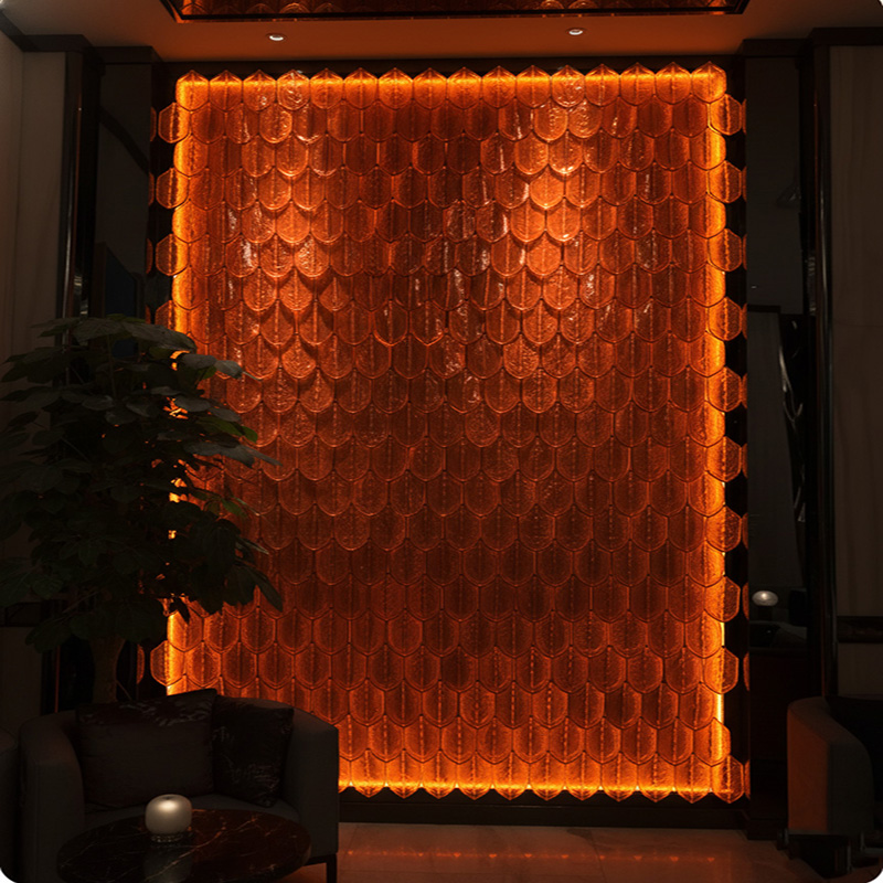 Glossy multicolored decorative glass leaf tiles for modern wall décor and feature wall applications