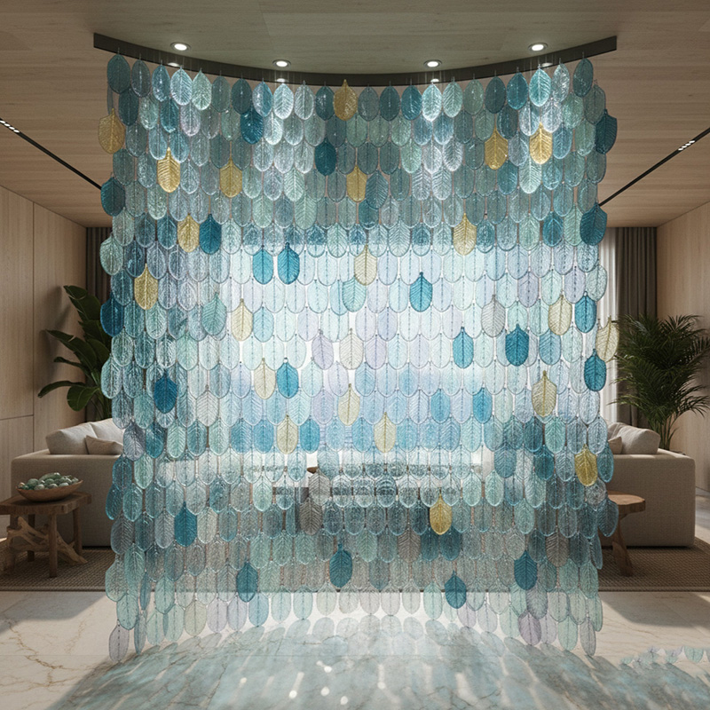 Glossy multicolored decorative glass leaf tiles for modern wall décor and feature wall applications