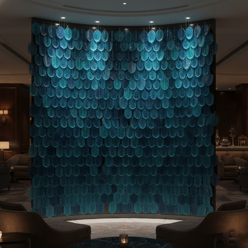 Glossy multicolored decorative glass leaf tiles for modern wall décor and feature wall applications